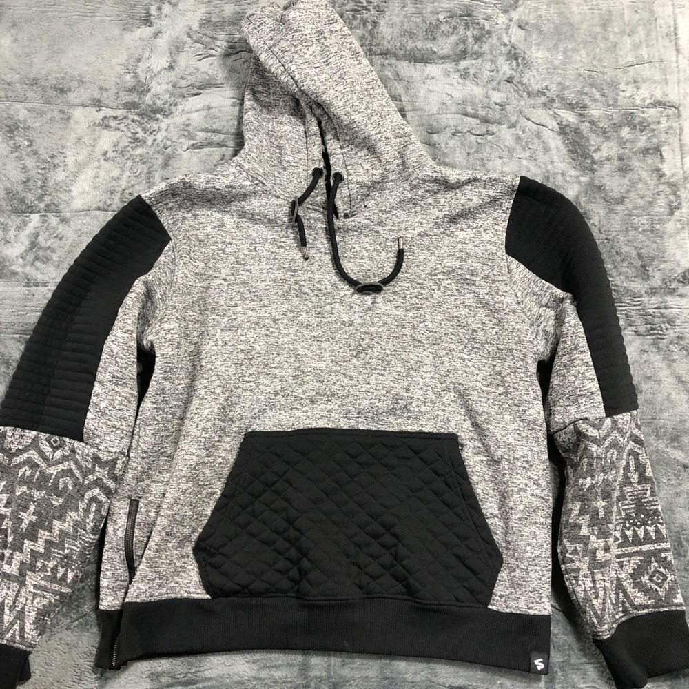 Southpole Hoodie Mens XL Grey Black Moto Aztec‎ Quilted Streetwear RN82628